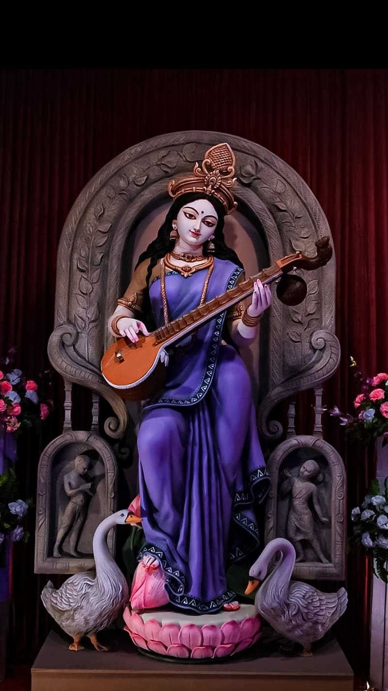 Saraswati Thakur, mata, lord, god, HD phone wallpaper