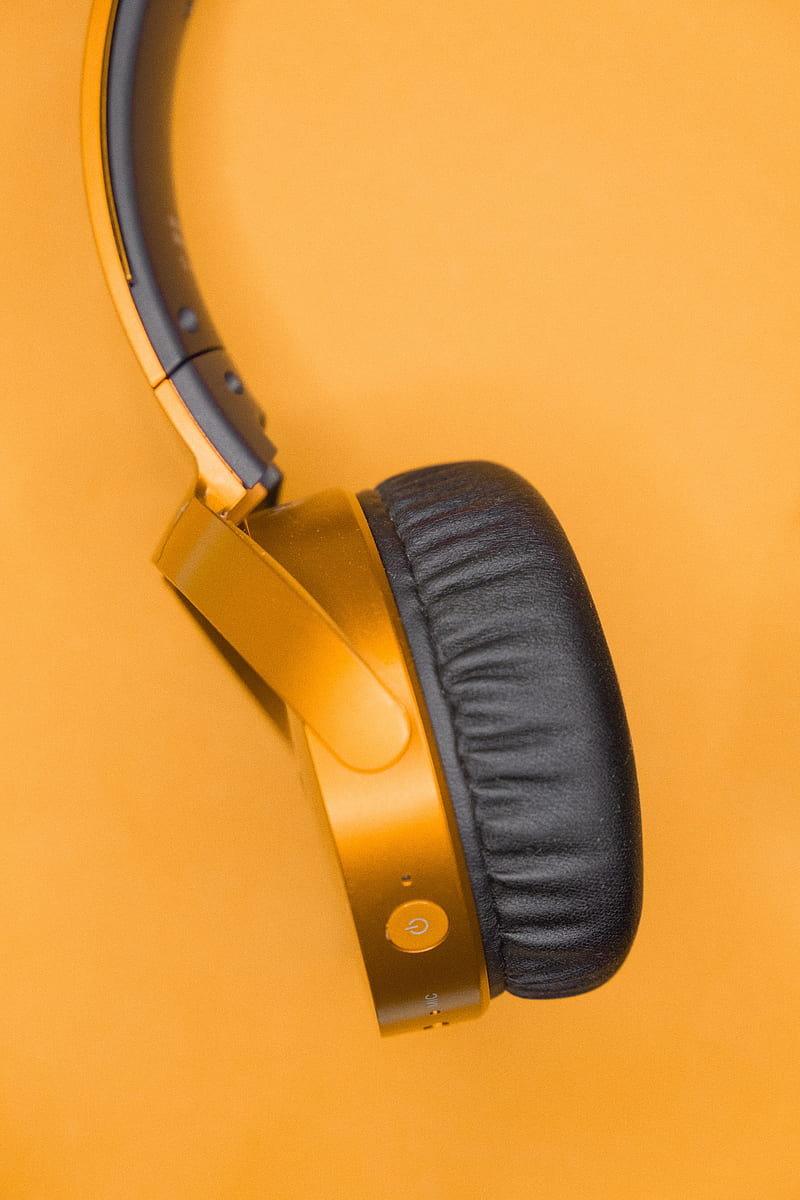 headphones, device, music, orange, HD phone wallpaper