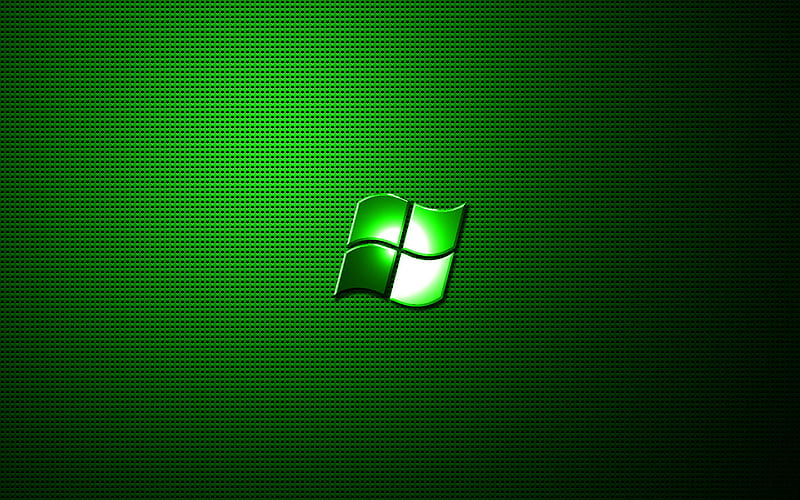 Windows green logo, artwork, metal grid background, Windows logo, creative, Windows, Windows metal logo, HD wallpaper