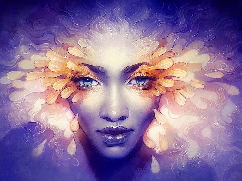 ~The Exotic Autumn~, artistic, digital art, woman, seasons, paintings, beautiful girls, people, flowers in their hair, flowers, face, girls, drawings, gorgeous, exotic, fall season, female, models, portraits, love four seasons, creative pre-made, lips, weird things people wear, lady, eyes, Autumn, HD wallpaper