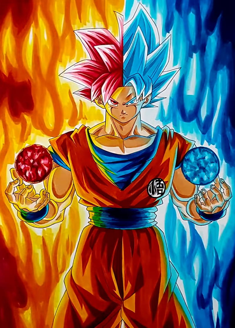 Goku SSG SSGSS, dragon ball, dragon ball super, dragon ball z, super saiyan blue, super saiyan god, HD phone wallpaper