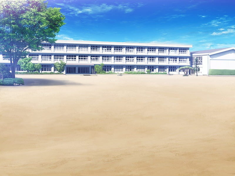 School Ground, pretty, house, scenic cg, home, ground, bonito, sweet, nauture, nice, sand, anime, beauty, scenery, realistic, cloud, lovely, sky, building, school, 3d, scene, field, landscape, HD wallpaper
