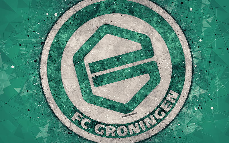 FC Groningen logo, geometric art, Dutch football club, green background, Eredivisie, Groningen, Netherlands, creative art, football, HD wallpaper
