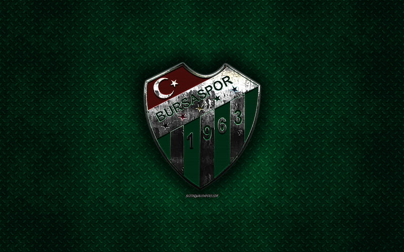 Bursaspor, Turkish football club, green metal texture, metal logo, emblem, Bursa, Turkey, Super Lig, creative art, football, HD wallpaper