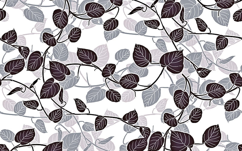 retro leaves texture, purple leaves texture, white leaves background, retro floral texture, white background with leaves, retro backgrounds, HD wallpaper