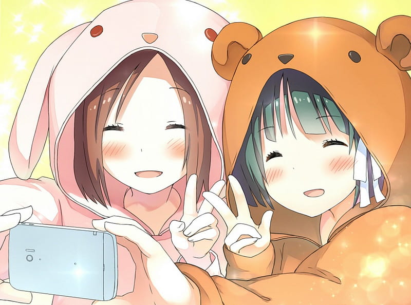 Kaori chan & saki chan -best friends-, pretty, animal pajama, pretty girl,  having fun, HD wallpaper | Peakpx