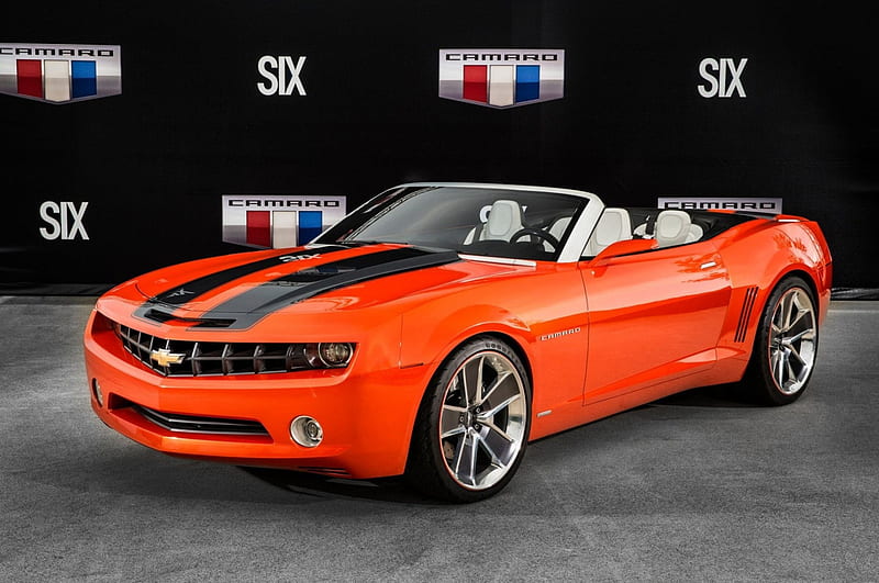 Camaro Concept Convertible, Conv, GM, Bowtie, Orange, HD wallpaper