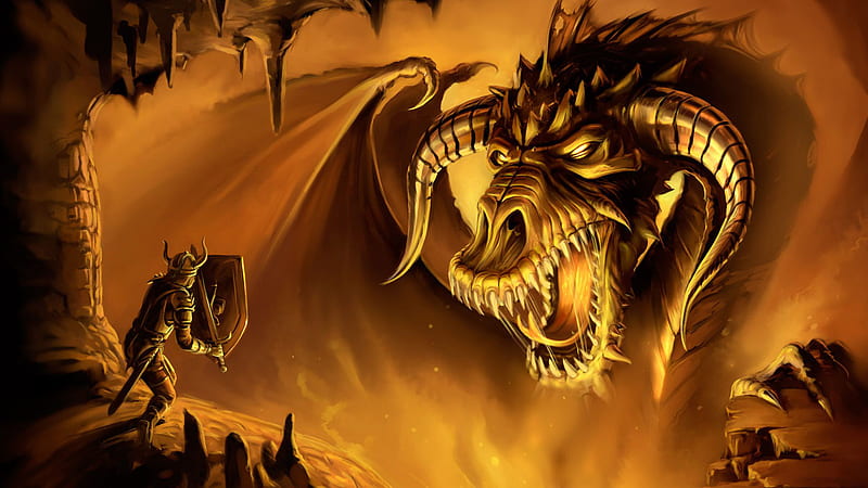 Fantasy Dragon Is Threatening A Man Dreamy, HD wallpaper