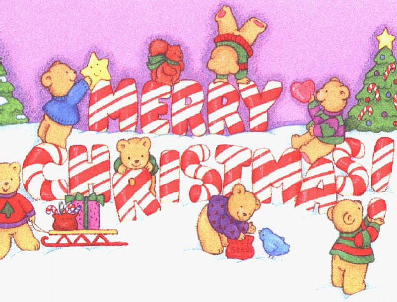 Merry Christmas, cartoons, christmas, bears, cartoon, animacion, HD wallpaper