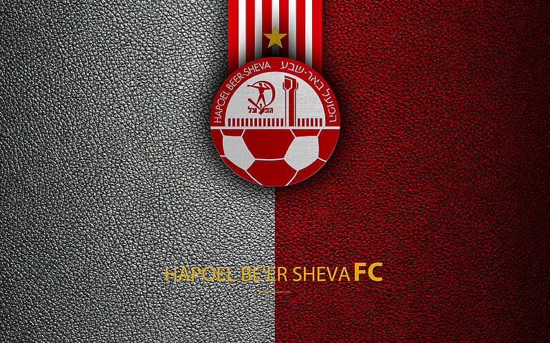 Hapoel Beer Sheva FC football, logo, emblem, leather texture, Israeli football club, Ligat HaAl, Beer Sheva, Israel, Israeli Premier League, HD wallpaper