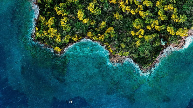 fantasy island, aerial view, ocean, clean, green, Nature, HD wallpaper