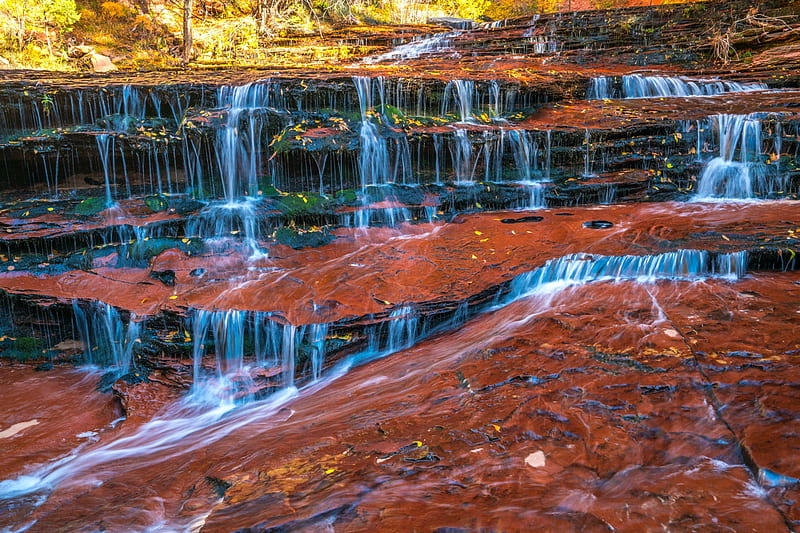 Mini Waterfalls in Zion Nat'l. Park, Utah, rocks, waterfall, nature, usa, HD wallpaper