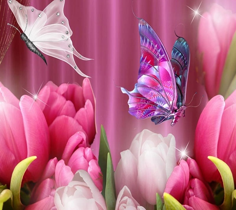 Butterflies, flora, floral, flower, flowers, nature, nice, sky, tree, trees, HD wallpaper