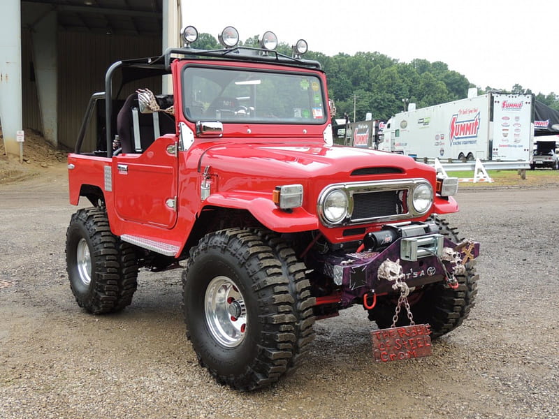 1977-Toyota-Land-Cruiser, 1977, Red, Roll Cage, Swamp Tires, HD wallpaper