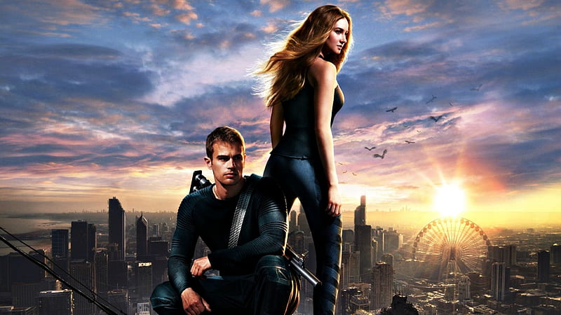 Divergent (2014), movie, divergent, Theo James, man, tris, fantasy, girl, four, actress, Shailene Woodley, couple, actor, HD wallpaper