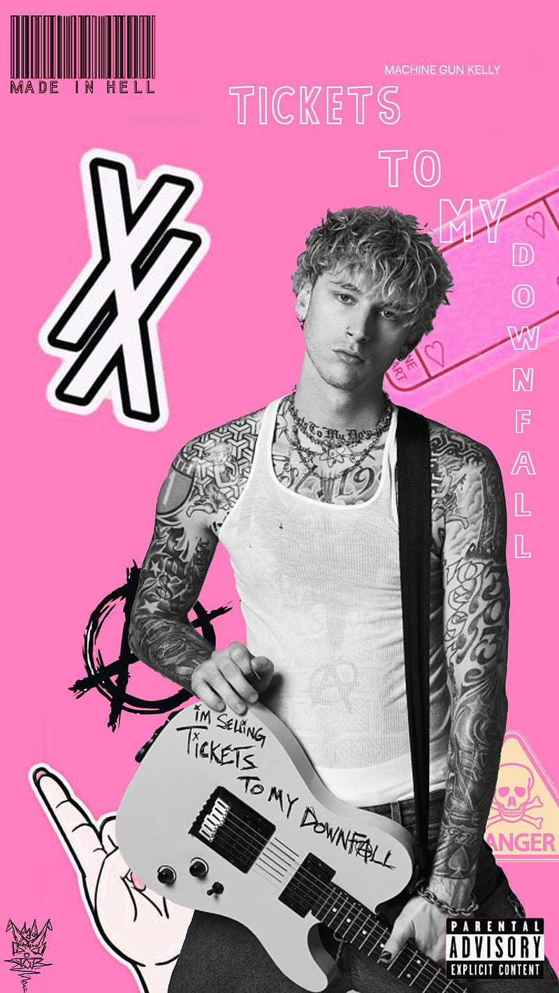 MGK pink background, 2020, machine gun kelly, punk rock, rap, tickets to my downfall, travis barker, ttmd, HD phone wallpaper
