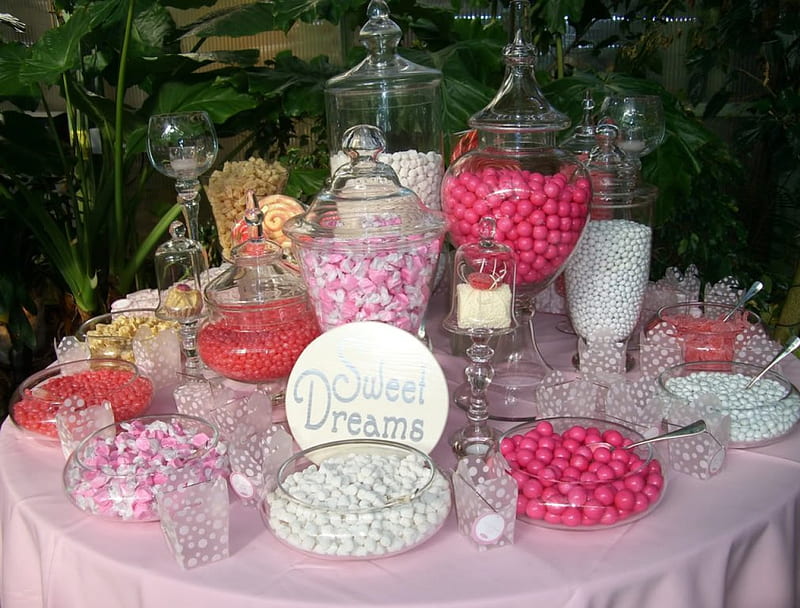Candy Buffet, candy, yummy, pink, buffet, HD wallpaper