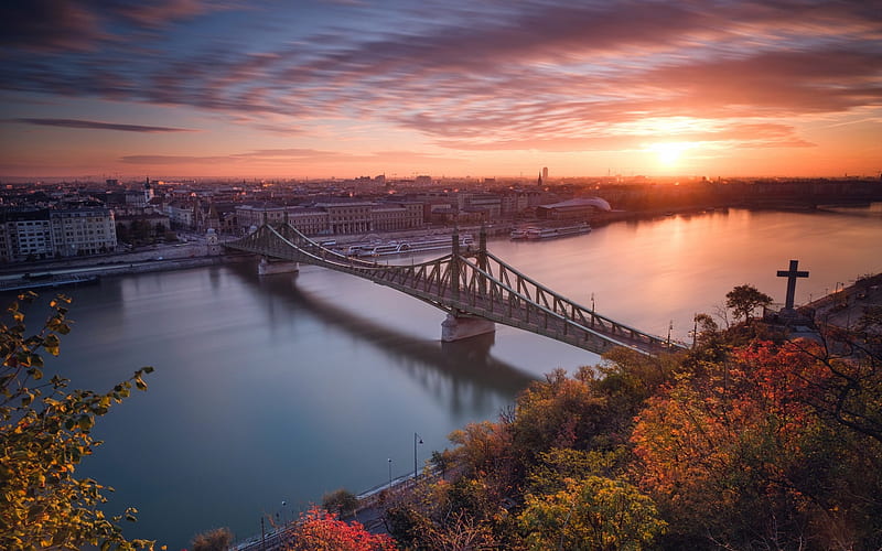 Budapest, Bridge of dom, morning, sunrise, sights, Danube river, Hungary, Budapest landmarks, HD wallpaper