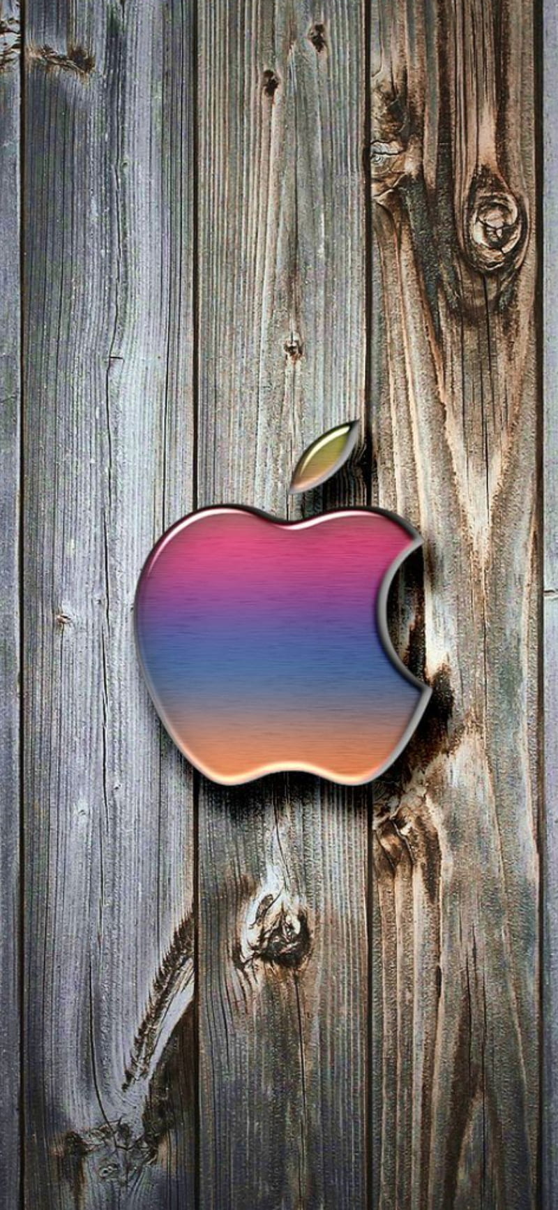 Apple and wood, apple, grain, metal, trademark, wood, HD phone wallpaper