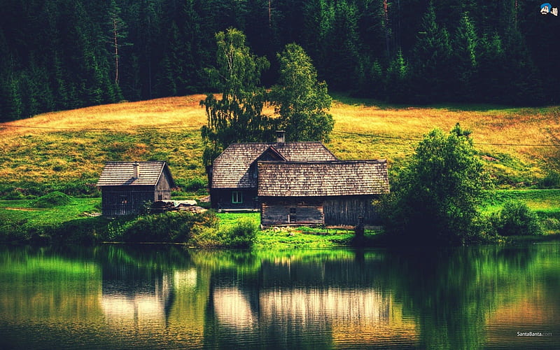 Houses are reflected in the lake, water, reflected, lake, houses, HD