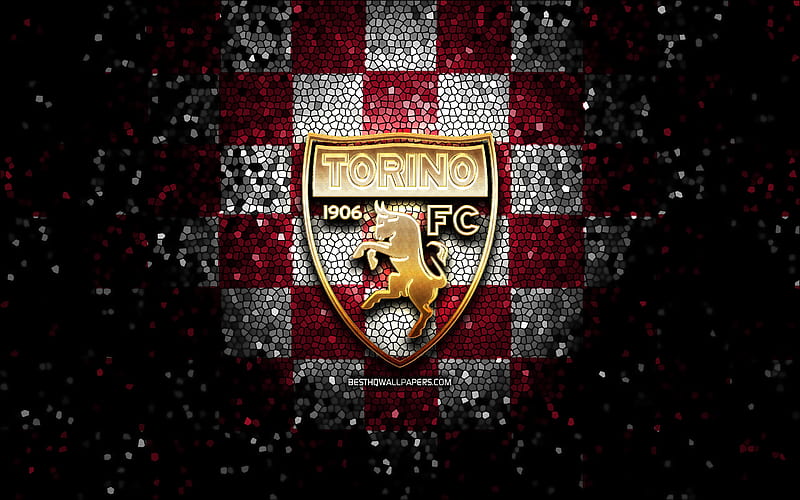 Torino FC, glitter logo, Serie A, purple white checkered background, soccer, FC Torino, italian football club, Torino logo, mosaic art, football, Italy, Toro, HD wallpaper