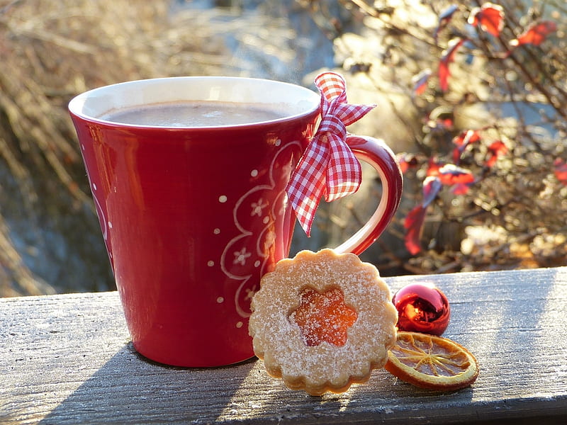 Good morning coffee, Coockie, Red, Coffee, Lovely, Good morning, HD wallpaper