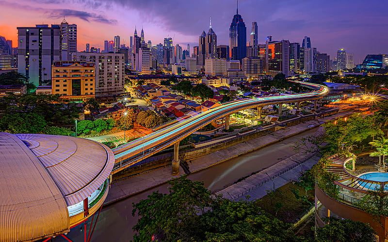 Kuala Lumpur, sunset, skyscrapers, highway, modern buildings, park,  Malaysia, HD wallpaper | Peakpx