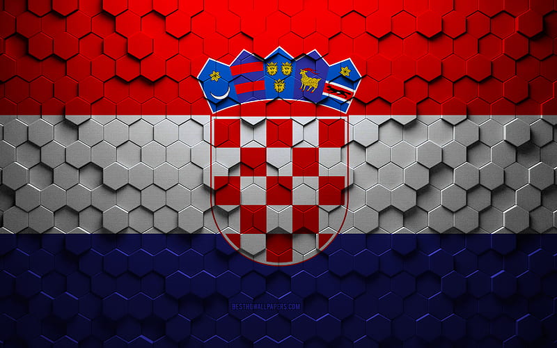 Flag of Croatia, honeycomb art, Croatia hexagons flag, Croatia, 3d hexagons art, Croatia flag, HD wallpaper