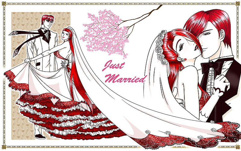 Just Married, wedding, romance, anime, love, HD wallpaper