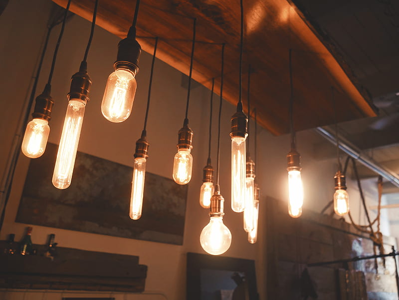 edison light bulbs hang on ceiling, HD wallpaper