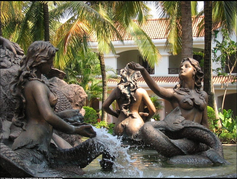 Bronze Mermaids, arts, sculptures, still life, arhitecture, mermaids, bronze, HD wallpaper