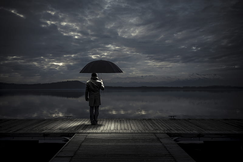 Alone man With Umbrella, alone, love, man, umbrella, sad, HD wallpaper