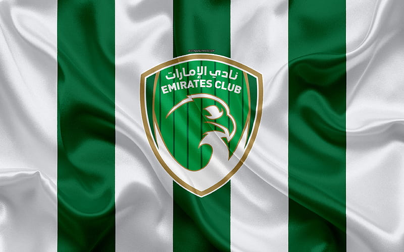 Emirates Club logo, white green silk flag, emblem, silk texture, emirate football club, UAE League, Ras Al Khaimah, United Arab Emirates, football, HD wallpaper