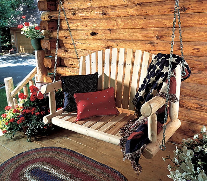 wooden swing on veranda, architecture, veranda, house, swing, wooden, HD wallpaper