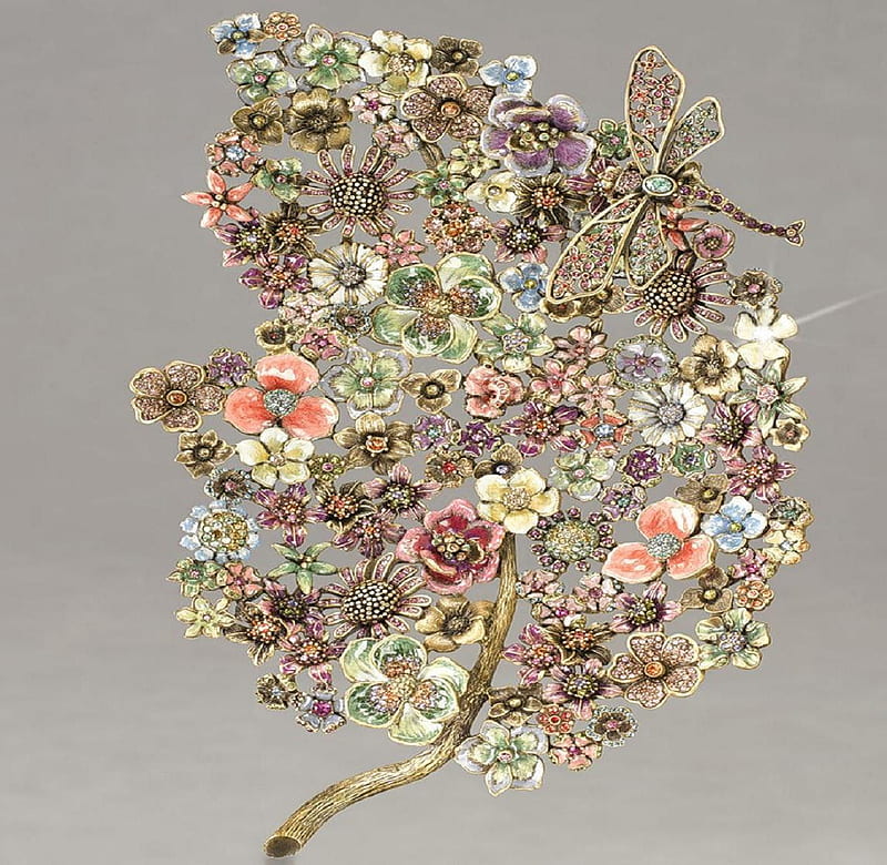 Flower brooch., gemstone, texture, dragonfly, flower, jewellery, brooch, HD wallpaper