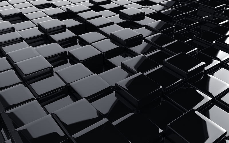 Black 3D squares, geometric patterns, squares backgrounds, 3D