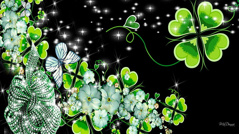 Irish Shining, Saint, shine, Ireland, Irish, Holiday, abstract, butterfly, green, clover, flowers, shamrocks, Patricks Day, sizzle, HD wallpaper
