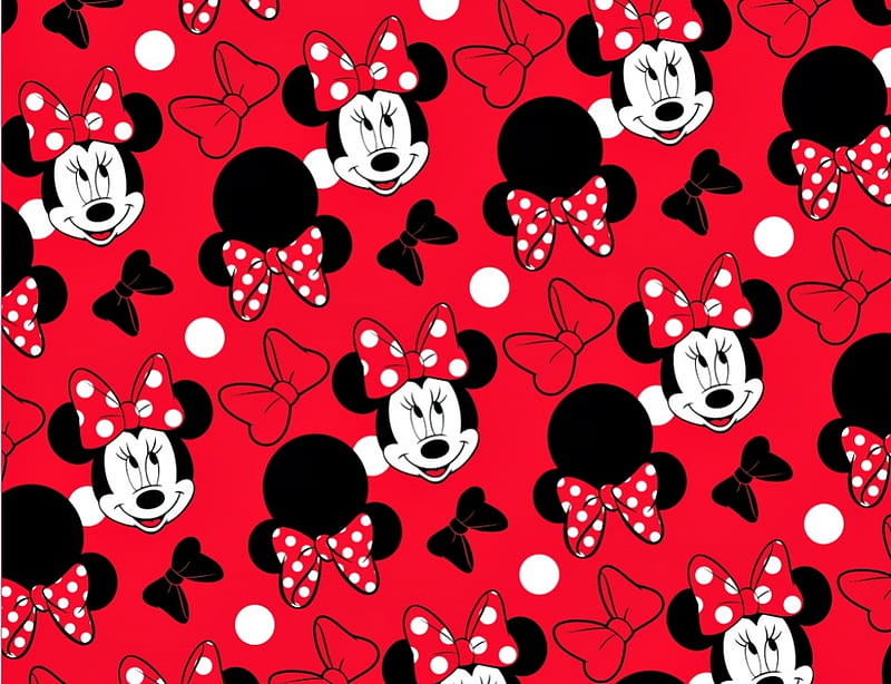 Texture, pattern, red, black, bow, dot, mouse, child, paper, minnie, white,  disney, HD wallpaper | Peakpx