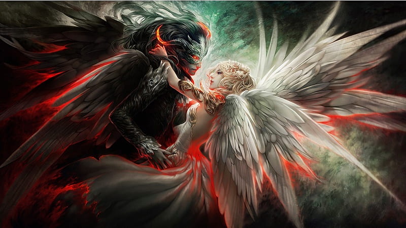 Demonio y ángel amor, demonios, fantasía, amor, pintura, ángeles, Fondo de  pantalla HD | Peakpx