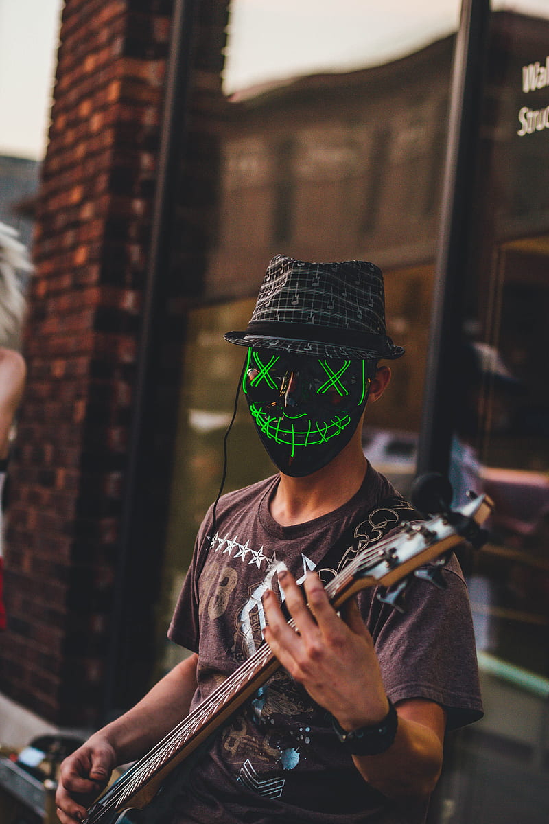 man, mask, guitar, guitarist, musician, HD phone wallpaper
