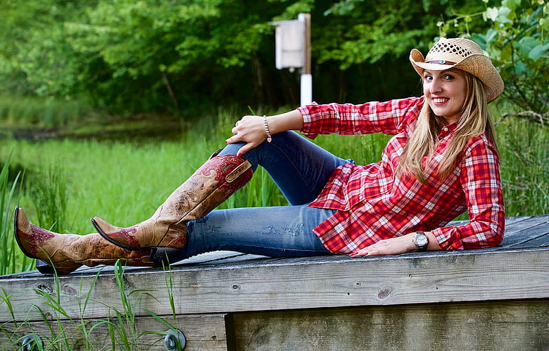 Cowgirl Smile.., female, models, hats, cowgirl, boots, ranch, fun ...