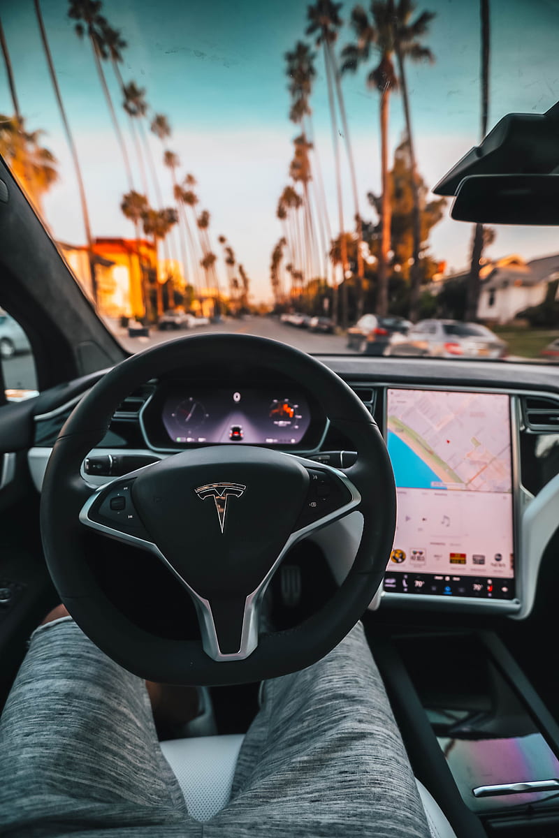 interior view of Tesla car, HD phone wallpaper