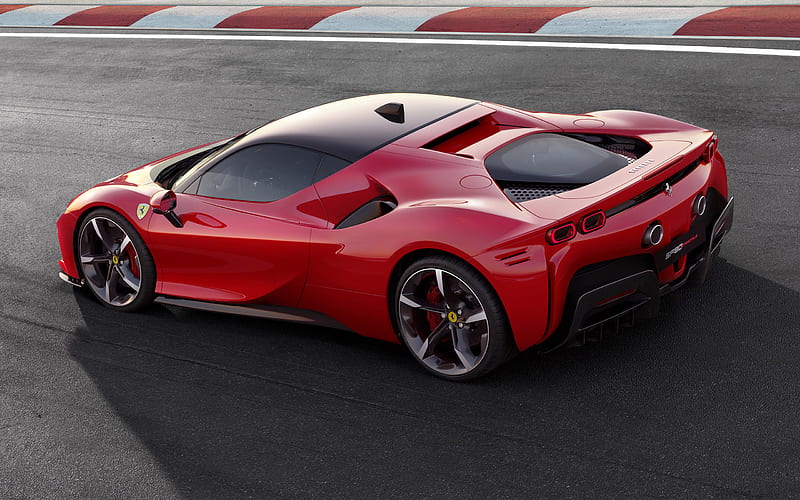 Ferrari SF90 Stradale, 2020, rear view, red supercar, new red SF90 Stradale, italian sports cars, Ferrari, HD wallpaper