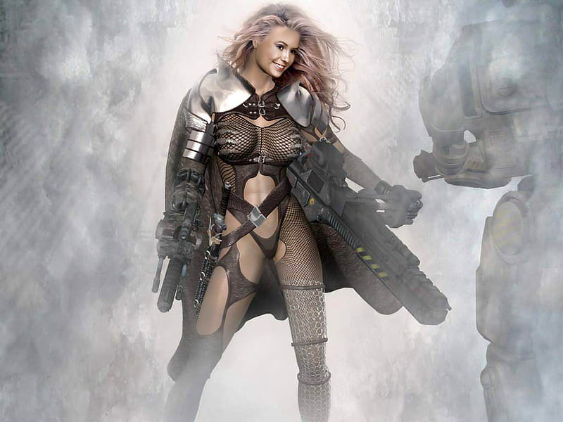 Future Warrior, fantasy, science fiction, woman warrior, robot, HD wallpaper