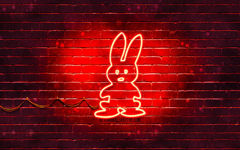 Rabbit neon sign chinese zodiac, red brickwall, Rabbit zodiac, animals signs, Chinese calendar, creative, Rabbit zodiac sign, Chinese Zodiac Signs, Rabbit, HD wallpaper
