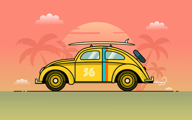 Volkswagen Beetle travel concepts, minimalism, travel by car, Yellow Beetle, HD wallpaper