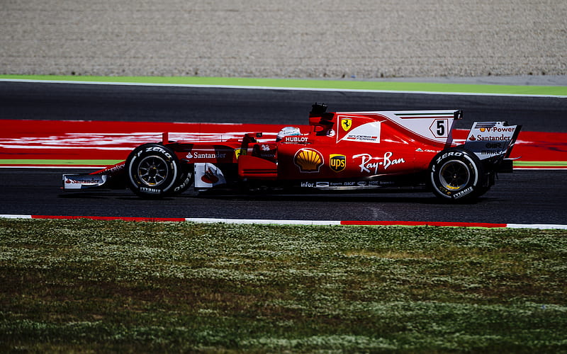 Sebastian Vettel, raceway, Ferrari SF70H, F1, Formula 1, Scuderia Ferrari, movement, HD wallpaper