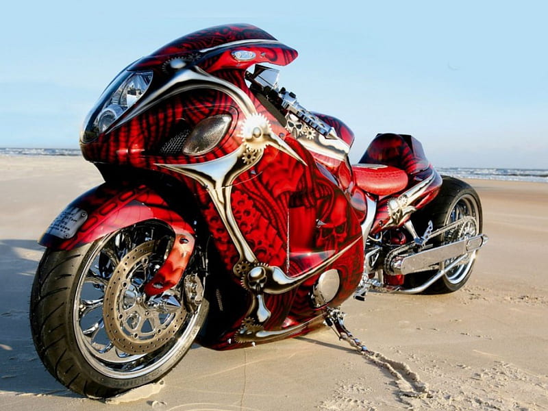 Customized Red Suzuki, Customized, bike, Red Suzuki, motorcycle, HD wallpaper