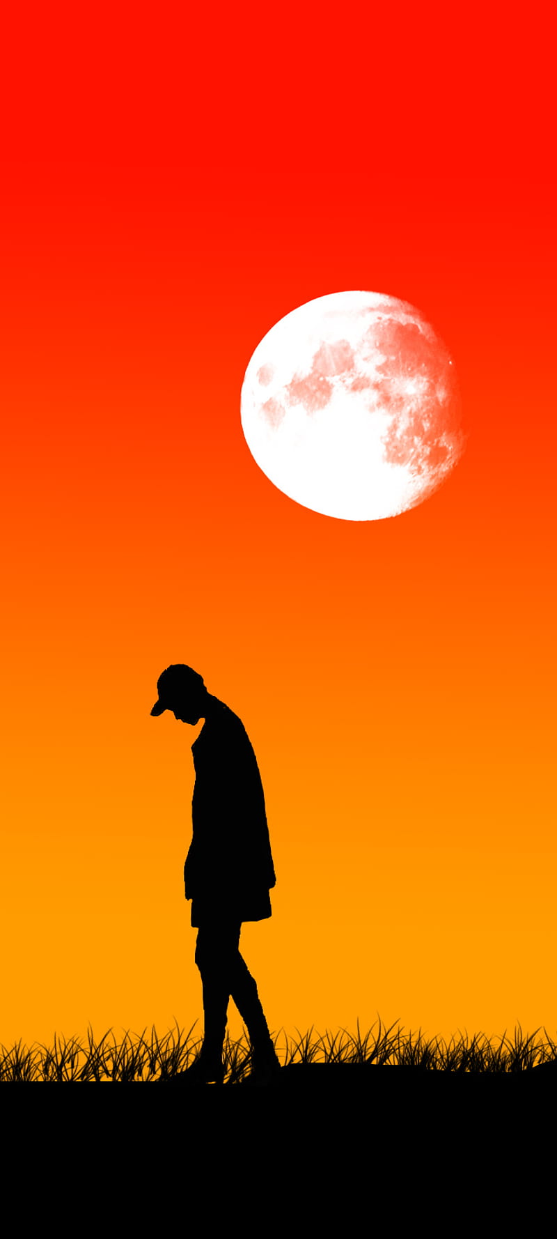 Lone boy walking, orange, sky, sad, lonely, HD phone wallpaper