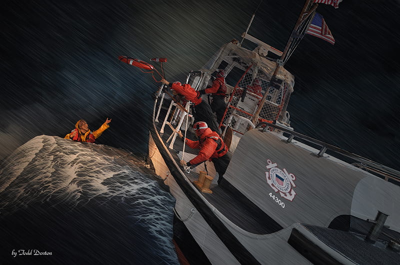 Rescue at Sea, strom, waves, coast guard, rescue, HD wallpaper